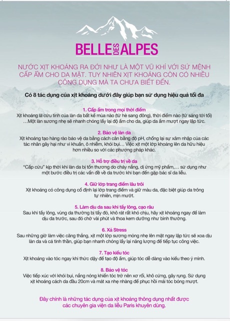 Xịt khoáng thiên nhiên BELLE DeALPES