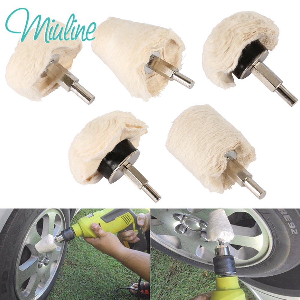 Phớt đánh bóng kim loại gắn máy khoan / bộ 4/5/6/7/10 đầu phớt lông cừu đánh bóng xe - vải đánh bóng ô tô xe máy inox gắn cho máy khoan / Bộ 5 mũi khoan đánh bóng nhôm