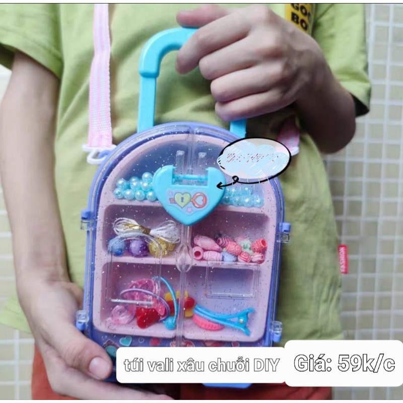 Vali xâu hạt chuỗi, vòng tay DIY kiêm túi đeo có chìa và ổ khóa xinh, size 21cm.