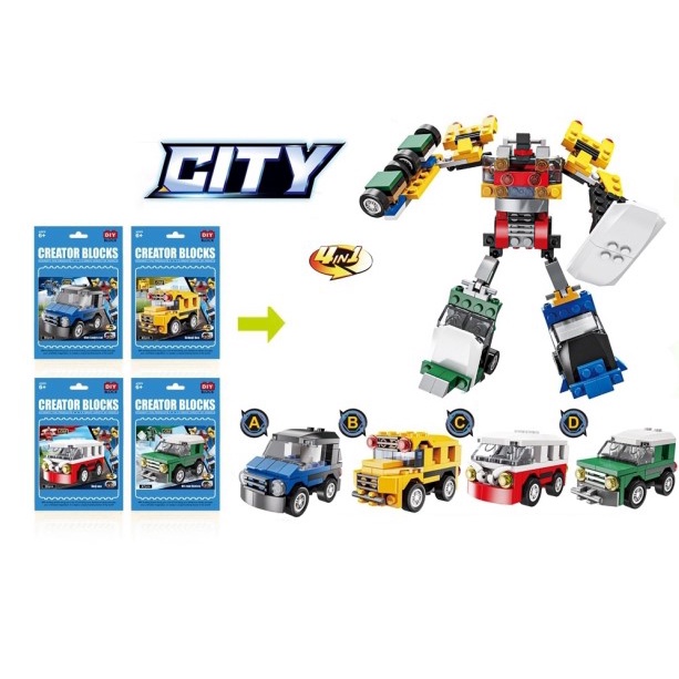 ZHANQI TOYS Bộ Đồ Chơi Lắp Ráp Xe Hơi Biến Hình Lưng Nhỏ Độc Đáo Cho Bé