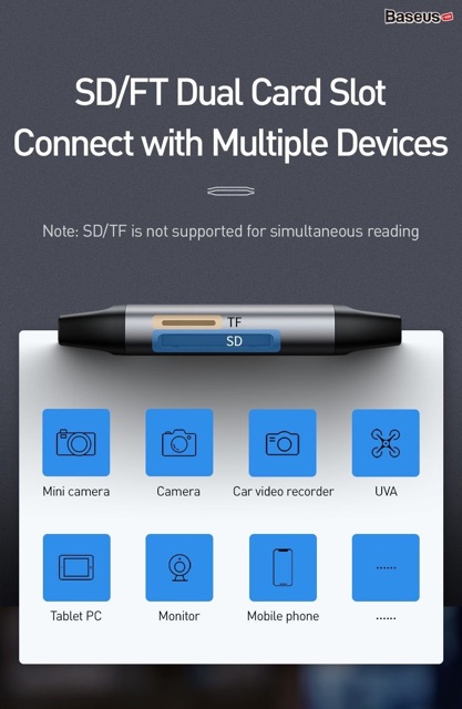 Đầu đọc thẻ nhớ đa năng tốc độ cao Baseus Lentil - Cabin Card Reader Space cho Smartphone/ Tablet/ Macbook/Laptop
