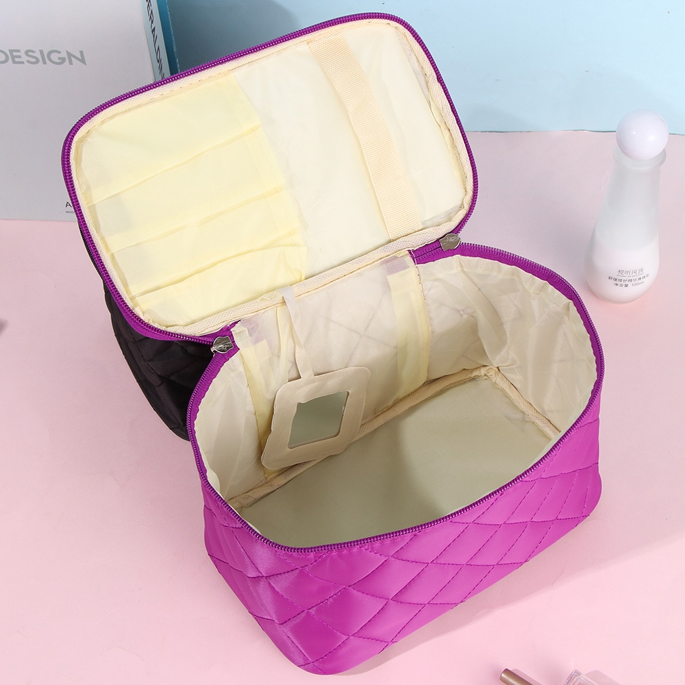 Hộp Đựng Mỹ Phẩm Hình Oval Bằng Vải Họa Tiết Kim Cương Chống Thấm Nước