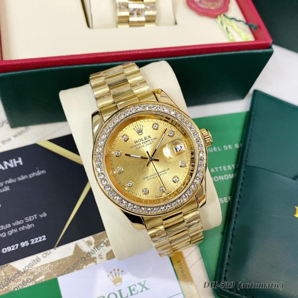 Đồng hồ nam Rolex viền đá mặt tròn chống nước, máy cơ automatic bảo hành 12m DH1519 vip63