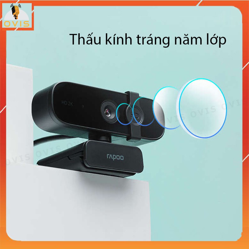 Rapoo C280 -  Webcam Họp Trực Tuyến Tự Động Lấy Nét, Độ Phân Giải 2K, Góc Rộng 85°, Khử Tiếng Ồn Kép