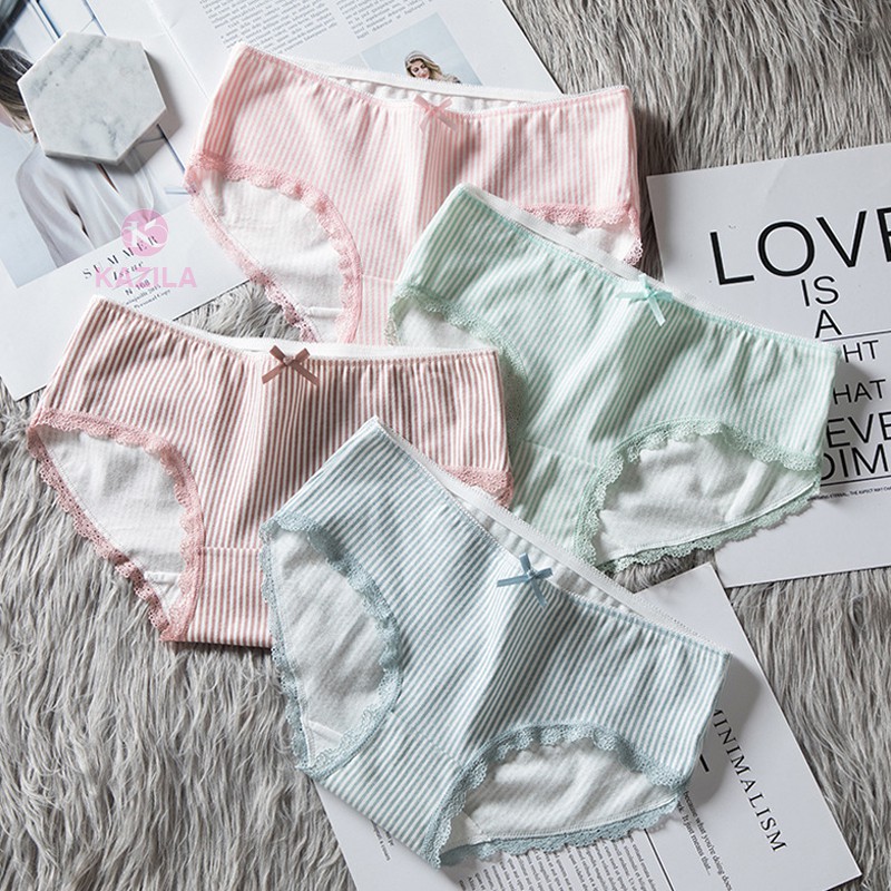 Quần lót nữ cotton cao cấp kẻ sọc ren đùi gắn nơ, quần xì nữ co giãn 4 chiều thoáng khí Kazila QLH6 | BigBuy360 - bigbuy360.vn