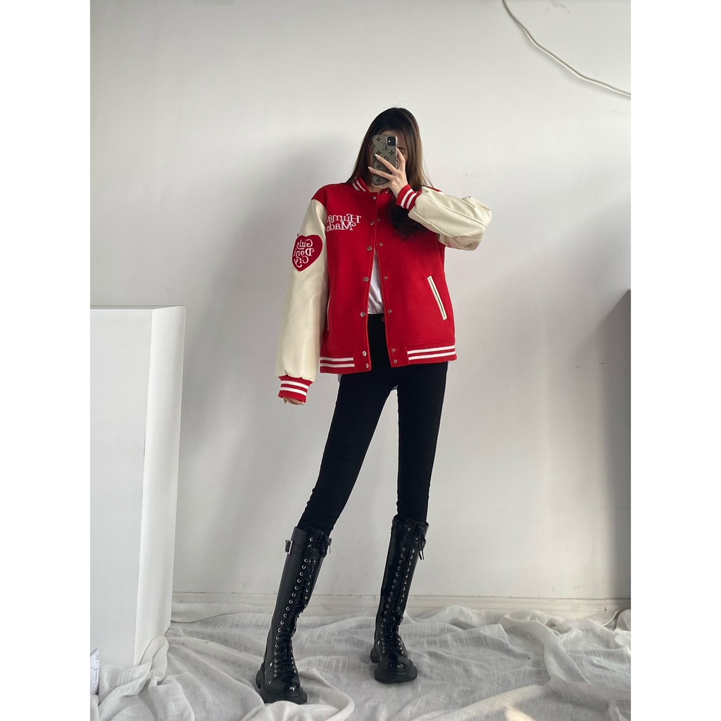 🔥 Áo bomber, bóng chày nam nữ mẫu thiết kế cao cấp hàng hiệu  HOT 2021 2 màu đỏ ,đen🔥