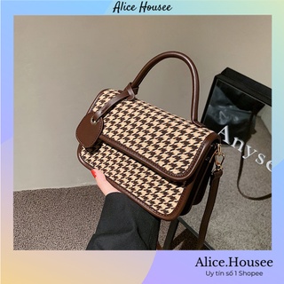 Túi xách nữ đẹp túi đeo chéo đeo vai nữ đi chơi giá rẻ họa tiết caro vintage QH013
