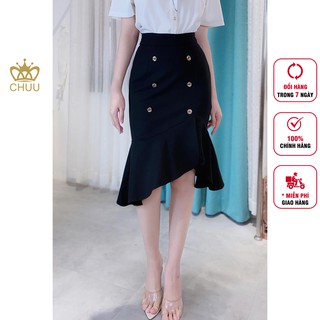 Chân váy đen công sở nữ kiểu đuôi cá dài đính 6 nút CHUU CV5041