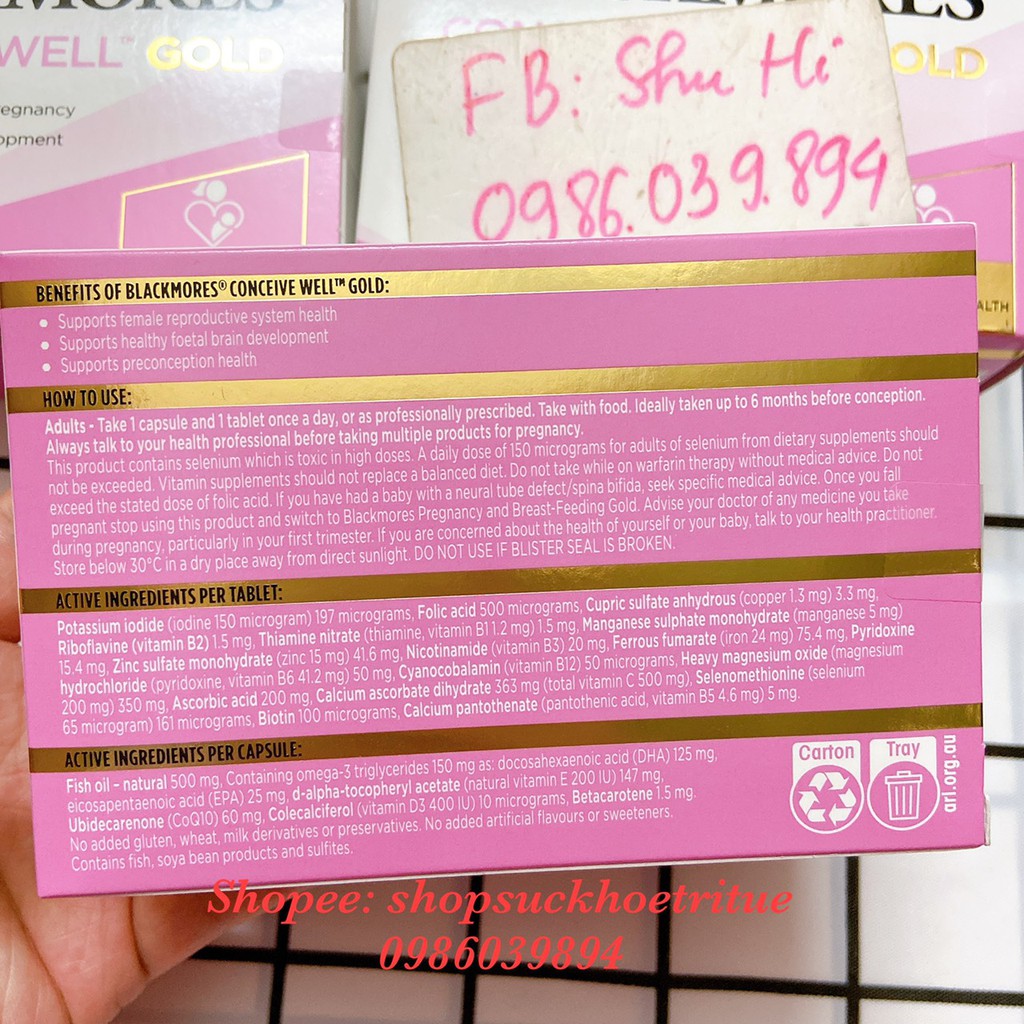 Tăng Khả Năng Thụ Thai Blackmores Conceive Well Gold 56v (Bổ trứng Úc, đủ tem bill Chemist)