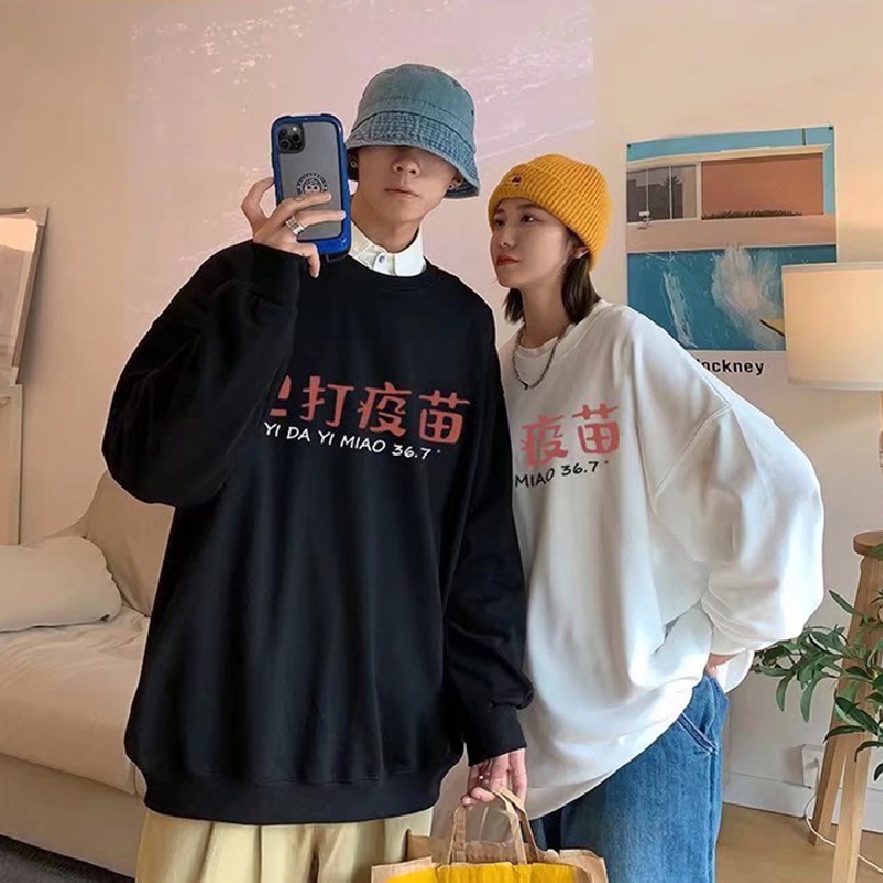 Áo sweater tay dài cổ tròn in chữ phong cách Nhật Bản thời trang thu đông cho nam size M-5XL