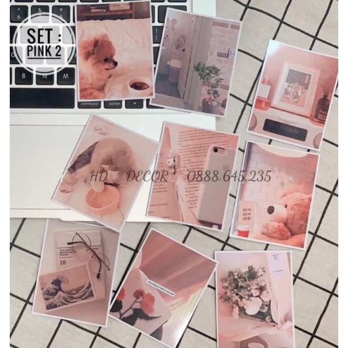 [ Ảnh thật ] Set thiệp postcard decor phòng màu Hồng PINK xinh lung linh ý hàng có sẵn