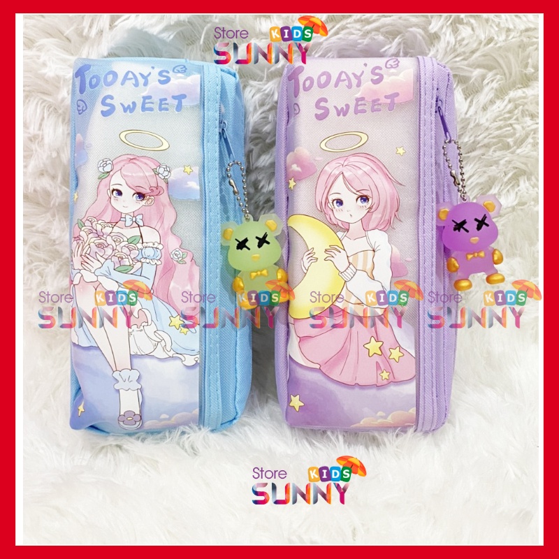 [Quá Rẻ][Tặng kèm Móc] Túi bóp hộp đựng bút công chúa cute dễ thương vải chống thấm size to 2 ngăn mẫu mới 2022 Sunny