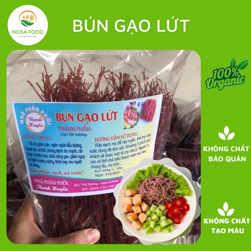 Bún gạo lứt ăn kiêng, thực dưỡng, ăn chay Gói 500g, bún khô phở gạo lứt dai ngon | BigBuy360 - bigbuy360.vn