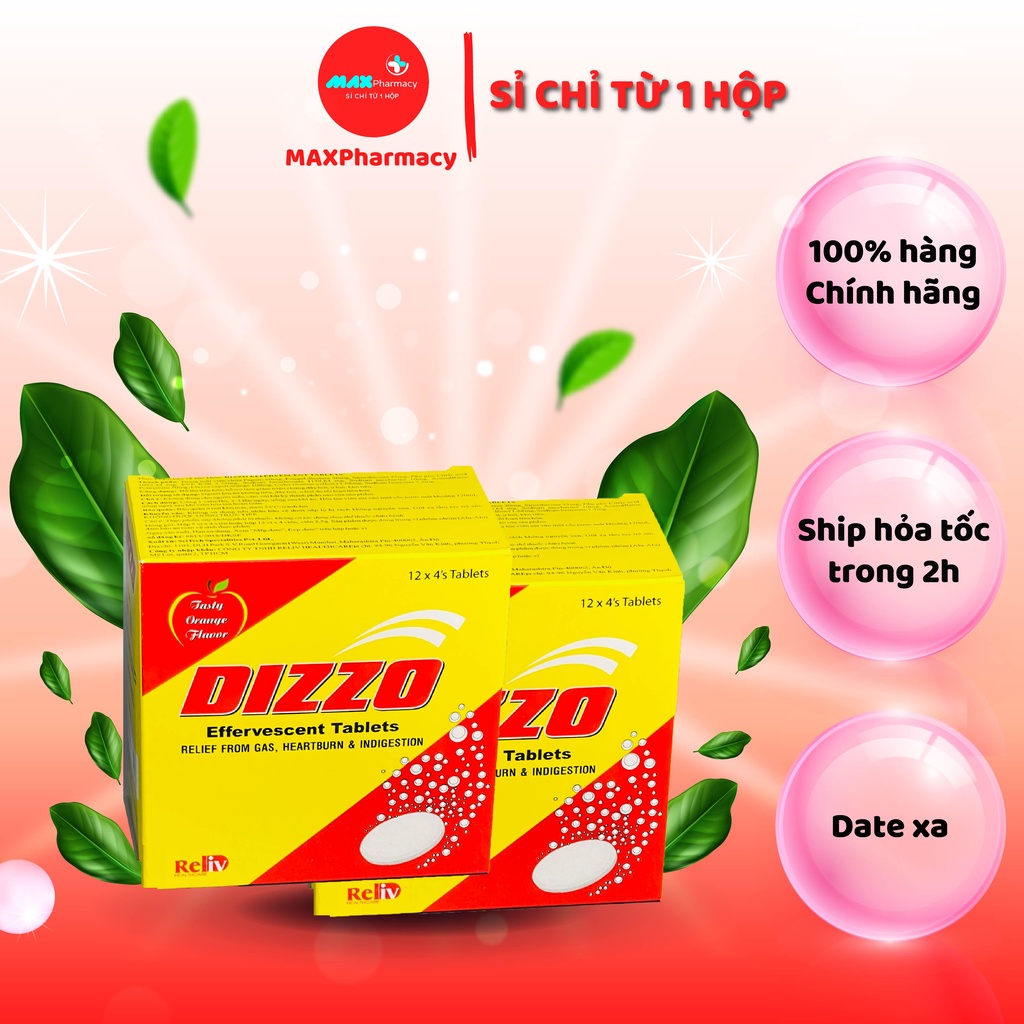 HỘP 48 Viên Sủi Làm Hỗ trợ tiêu hoá Giảm đầy hơi, khó tiêu DIZZO Effervescent Vị Cam - Maxpharmacy