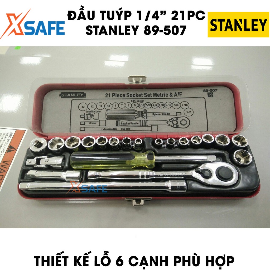 Đầu tuýp 1/4 inch STANLEY 89-507 21 chi tiết, chất liệu thép CR-V cao cấp, cứng cáp, không bị mài mòn, gỉ sét