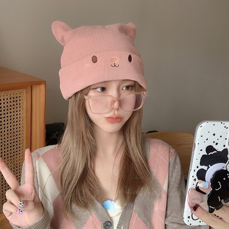 Mũ Len Dệt Kim Đính Tai Mèo Dễ Thương Thời Trang Cho Nữ