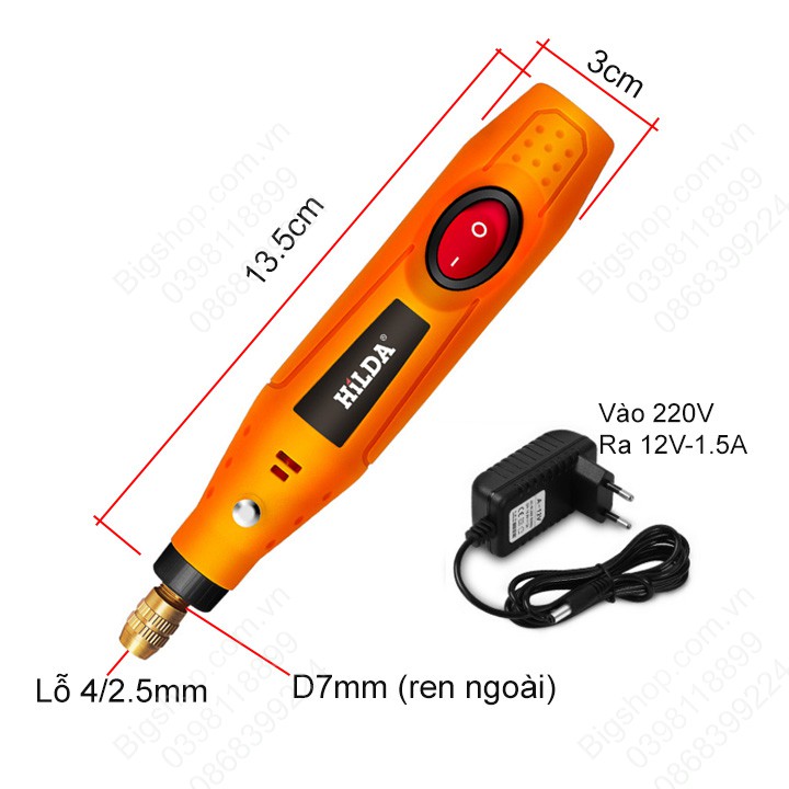 Máy mài, đánh bóng mini cầm tay chạy điện 220V/12VDC (loại tốt) kèm bộ phụ kiện đầu mài, đánh bóng