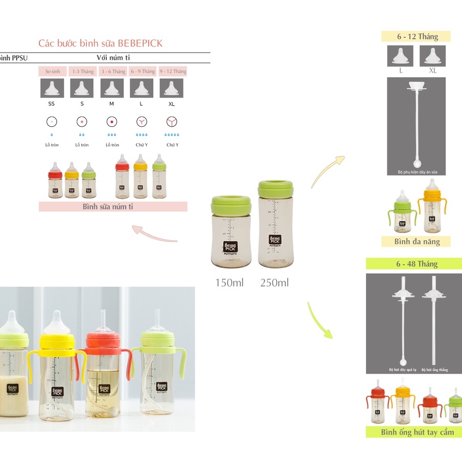 Set Núm hút + ống hút/ Dây hút quả tạ Bebepick Hàn Quốc cho bình sữa cổ rộng