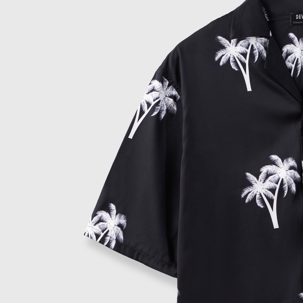 Áo sơ mi nam ngắn tay DEWE, vải lụa nhập khẩu chống nhăn thoáng mát, họa tiết Cây Dừa - DEWE Cuban Shirt