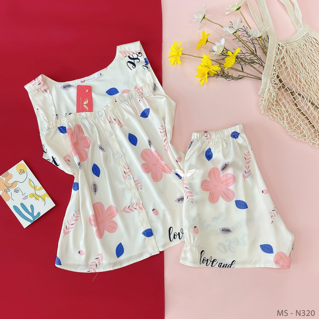 VINGO Bộ Đồ Ngủ Mặc Nhà Nữ Lụa Pháp Cao Cấp Áo Cổ Vuông Quần Cộc Bo Chun Màu Hồng N320 VNGO | BigBuy360 - bigbuy360.vn