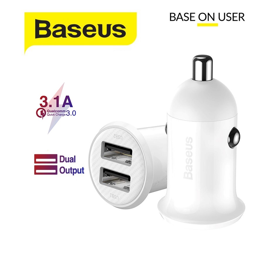 Tẩu sạc đa năng cho xe hơi Baseus Grain Car Charger 2 cổng USB sạc nhanh 3.1A kích thước nhỏ gọn