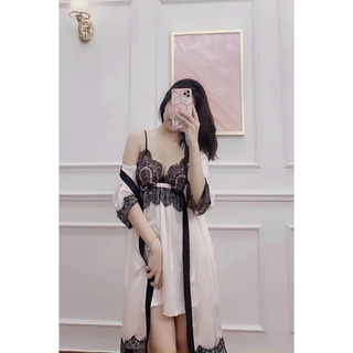 Set áo choàng + đầm ngủ lụa sexy ( tặng kèm chip ren )