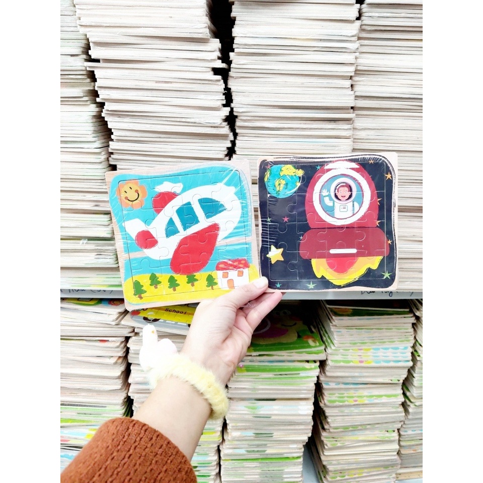 Tranh ghép gỗ 9/16 mảnh nhiều mẫu đa dạng cho bé loại đẹp (giao mẫu không trùng nhau)- Size lớn 18*18cm