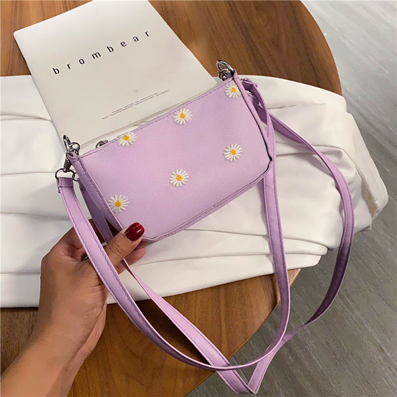 Túi Xách Da Pu Họa Tiết Hoa Cúc Xinh Xắn Cho Nữ