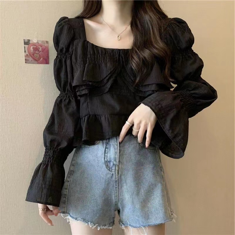 Áo kiểu IELGY tay dài cổ vuông chống nắng thời trang Pháp thịnh hành cho nữ