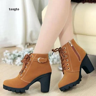 Giày bốt nữ cao gót buộc dây thời trang