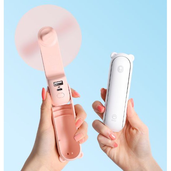 [ Tặng kèm dây đeo] Quạt mini cầm tay hình gấu 3 trong 1, quạt mini tích hợp sạc dự phòng, đèn pin Jisulife F8 đa năng | BigBuy360 - bigbuy360.vn