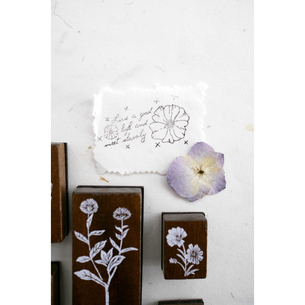 Bộ con dấu hoa lá - mẫu gỗ Vintage