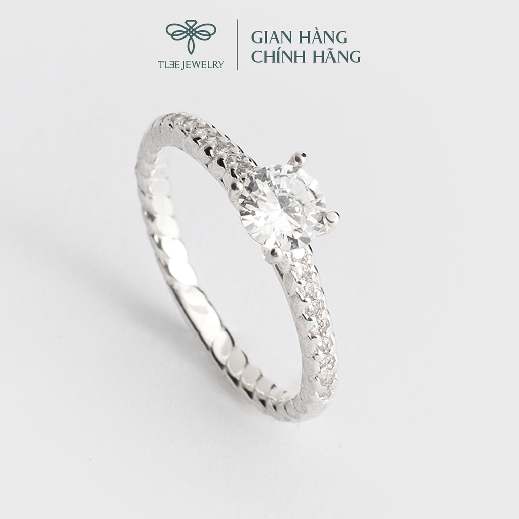 Nhẫn bạc nữ TLEE bốn chấu viền xoắn full dá bản dày cao cấp NCJ A0196