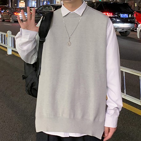 Áo Sweater unisex  không tay sành điệu cho nam Quần áo đơn giản áo len nam hàn quốc áo len cặp đôi cổ tròn