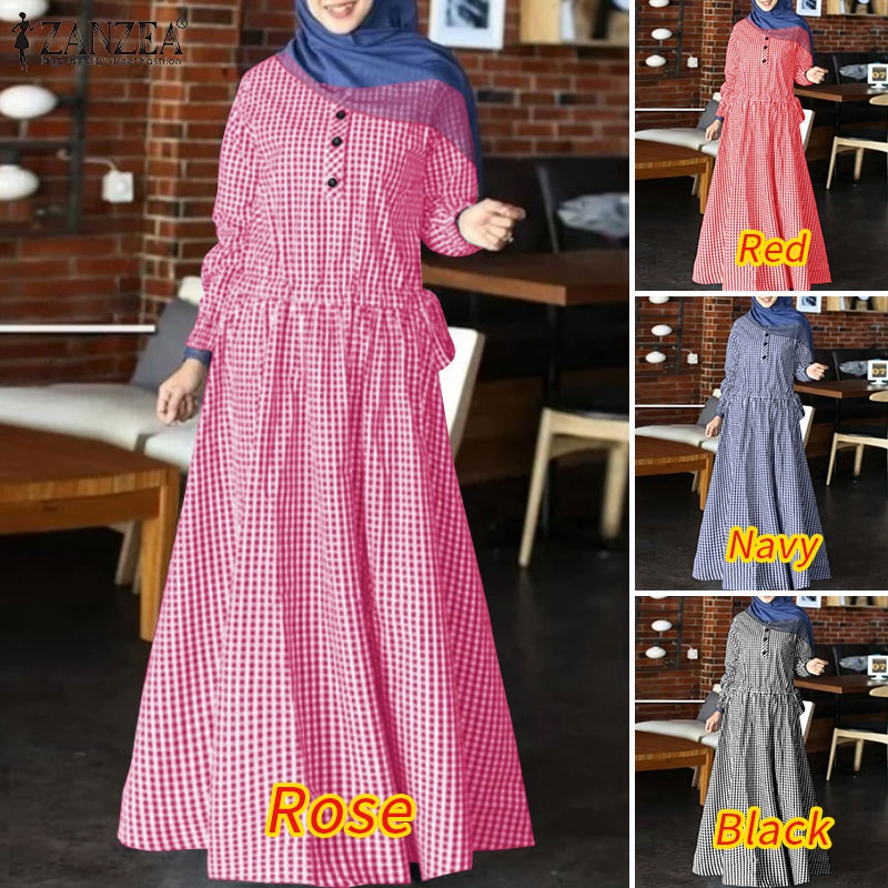 Zanzea Đầm Maxi Dài Tay In Họa Tiết Phong Cách Hồi Giáo Thời Trang Cho Nữ