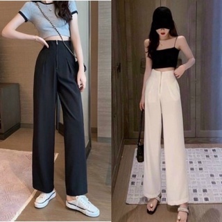 Quần ống rộng nữ 💖FREESHIP💖 Quần ống suông cạp cao ghen bụng khoá trước