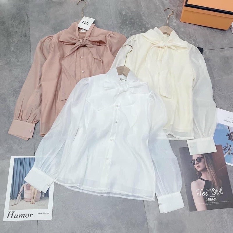 Áo sơ mi von tơ cổ nơ thanh lịch cho cho nữ