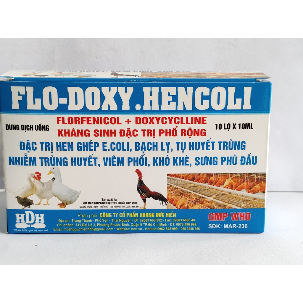 HDH FLO DOXY HENCOLI 10ML dùng cho heo trâu bò gà vịt cút