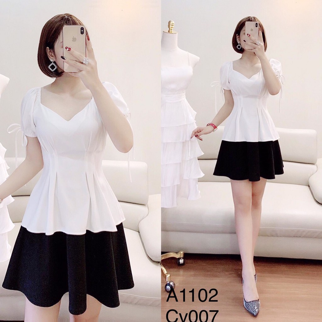 [ xả kho ] MiD Set áo trắng cổ tim S1102 Mie Design