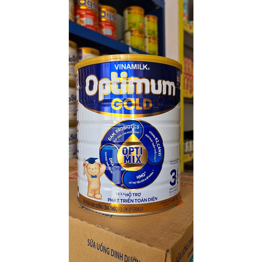 (kèm nhiệt kế tắm hoặc đũa tập ăn) Sữa bột Vinamilk Optimum gold 3 850g, 1450g mẫu mới