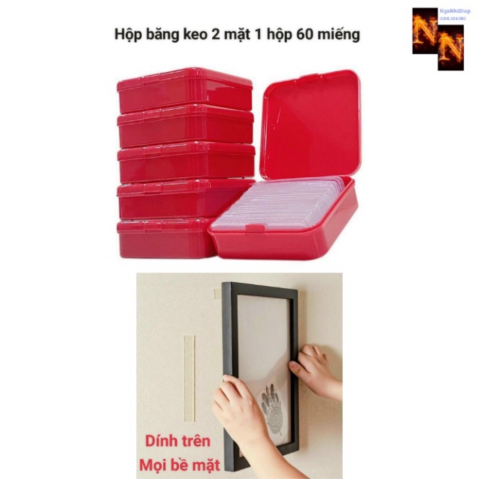 Băng Keo Trong 2 Mặt Siêu Dính Dạng Hộp 60 Miếng Dán Các Vật Dụng Trong Nhà Chắc Chắn🍀FREESHIP🍀Miếng Dán 2 Mặt
