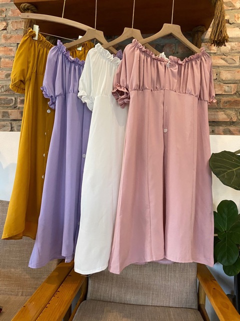 Váy trễ vai basic màu trơn