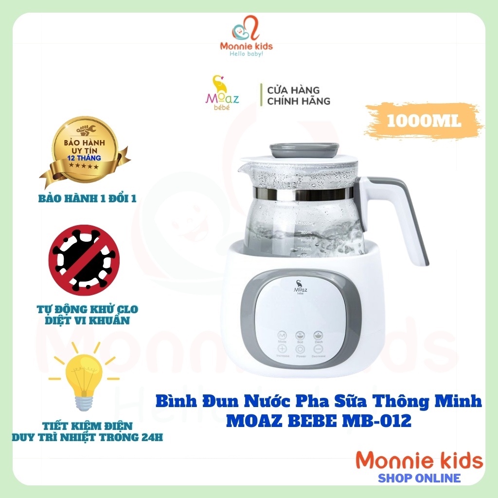 Bình đun nước pha sữa giữ nhiệt Moaz Bebe MB012 1 lít, Máy đun nước siêu tốc - Monnie Kids