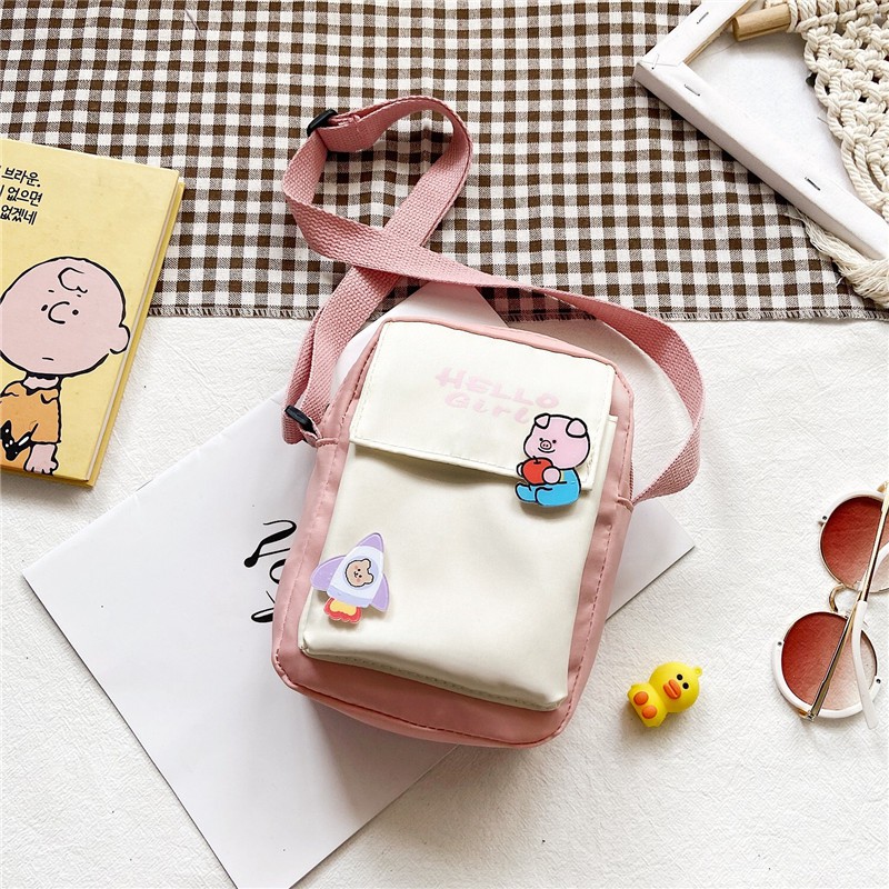 [Mã FASHIONT4WA giảm 10K đơn từ 50K] Túi Đeo Chéo Nữ Túi Vải Chống Nước Kèm Sticker Siêu Đáng Yêu D915