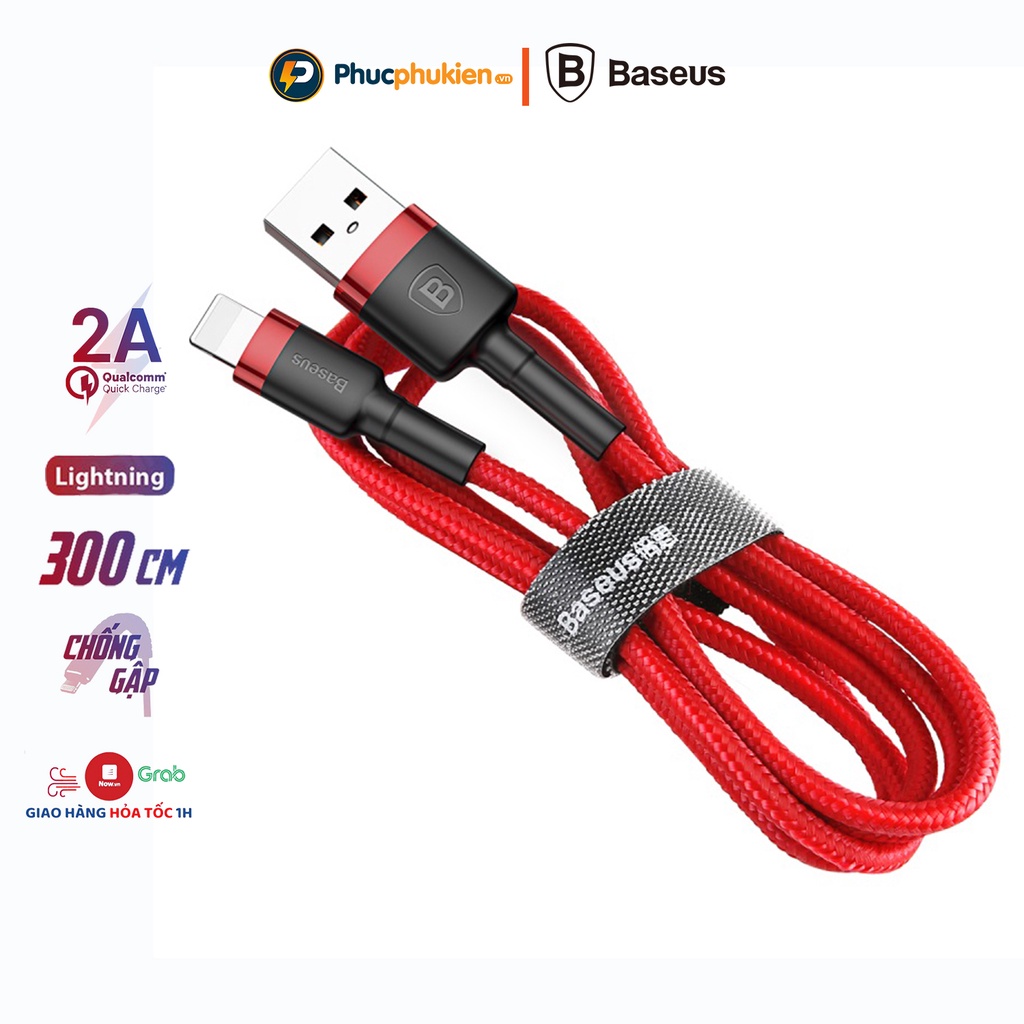 Dây sạc 3m chính hãng Baseus Cafule hỗ trợ sạc nhanh 10w cho 13 pro mã trở xuống Phúc Phụ Kiện HCM
