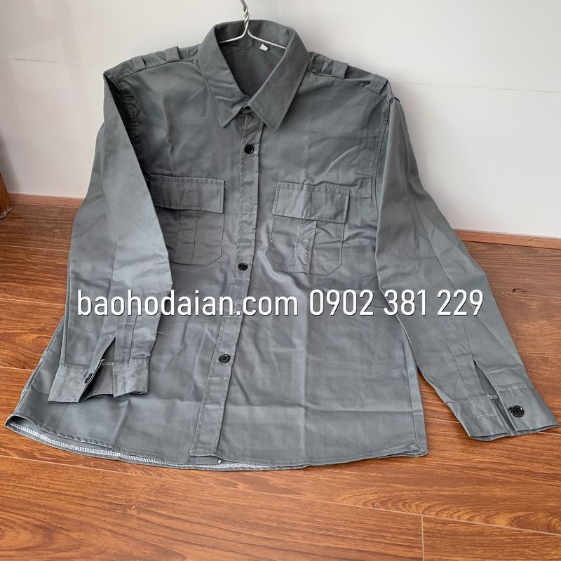 Áo bảo vệ màu xám dài tay vải kaki 65/35 thấm hút mồ hôi