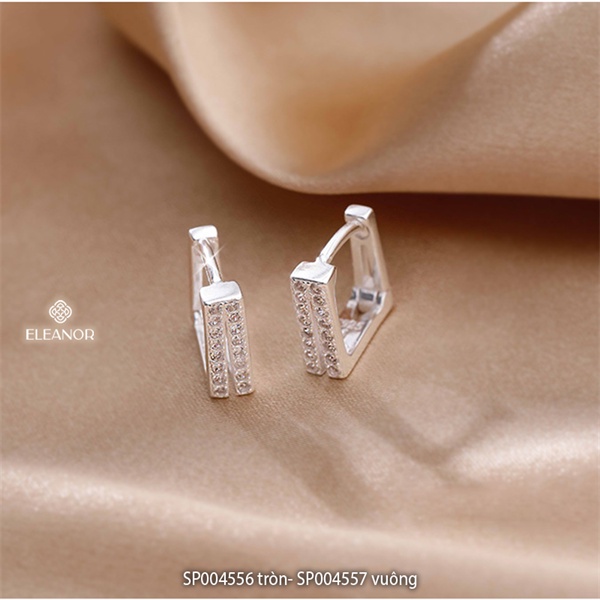 Bông tai nữ chuôi bạc 925 Eleanor Accessories đính đá hình vuông tròn phụ kiện trang sức 4556