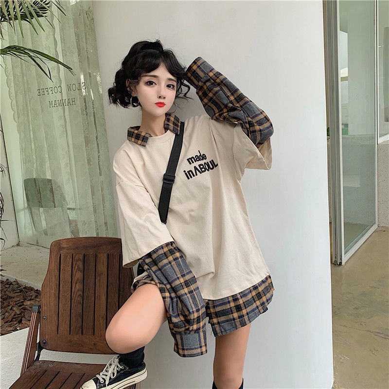 Áo Thun Nữ Dài Tay Giả Hai Lớp Thời Trang Hàn Quốc Mới