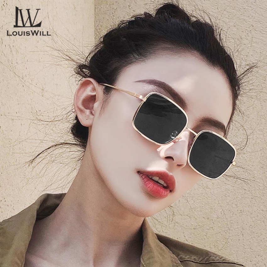 Kính mát LOUISWILL gọng vuông lớn bằng silicon chống tia UV phong cách vintage tùy chọn màu sắc cho nữ