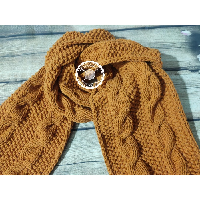 Khăn len handmade kiểu đan vặn thừng hạt gạo